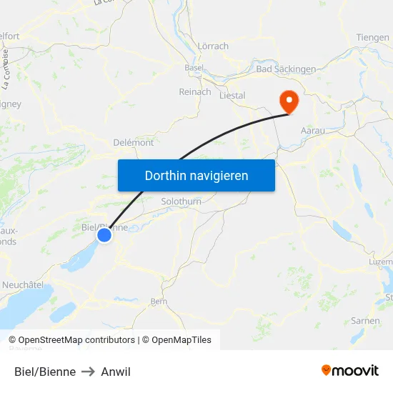 Biel/Bienne to Anwil map