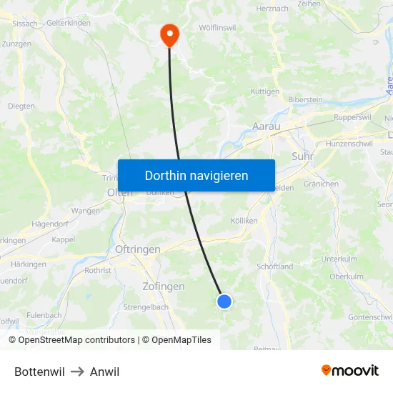 Bottenwil to Anwil map
