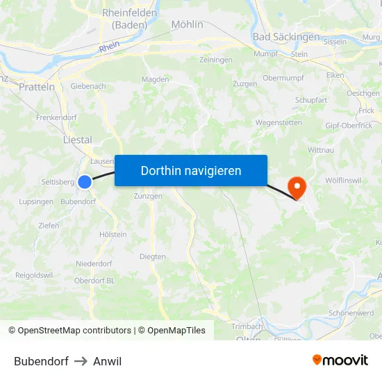 Bubendorf to Anwil map