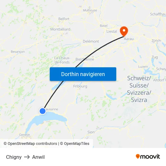 Chigny to Anwil map