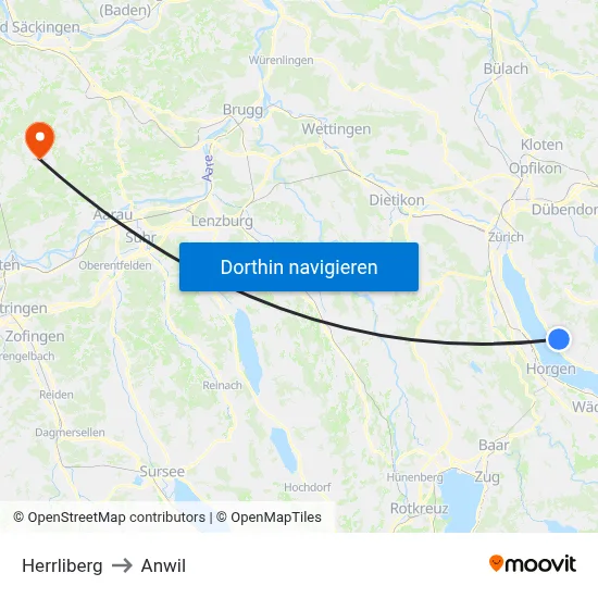 Herrliberg to Anwil map