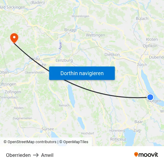 Oberrieden to Anwil map