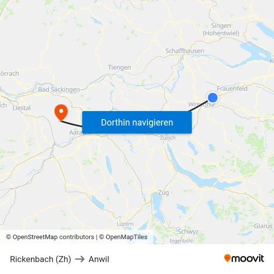 Rickenbach (Zh) to Anwil map