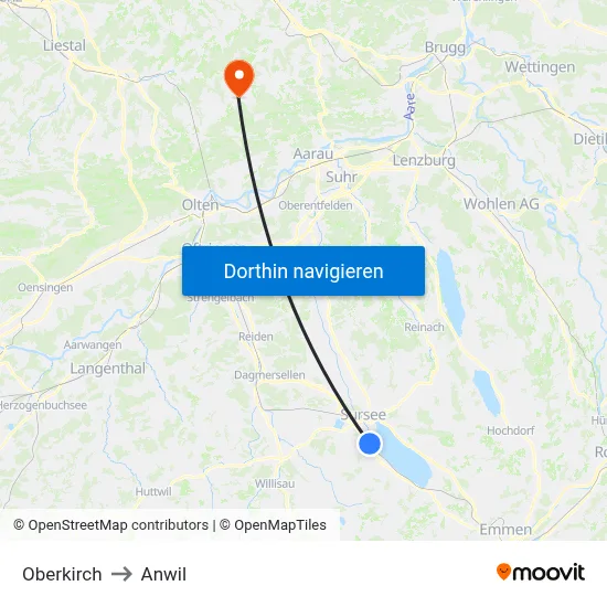 Oberkirch to Anwil map