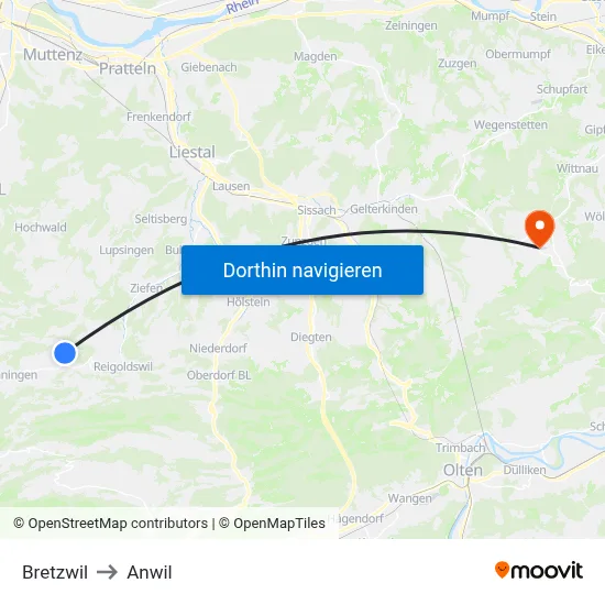 Bretzwil to Anwil map