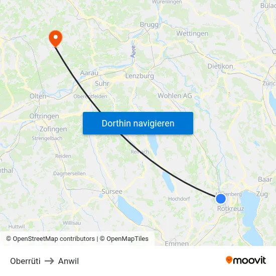 Oberrüti to Anwil map