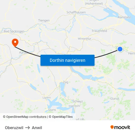 Oberuzwil to Anwil map