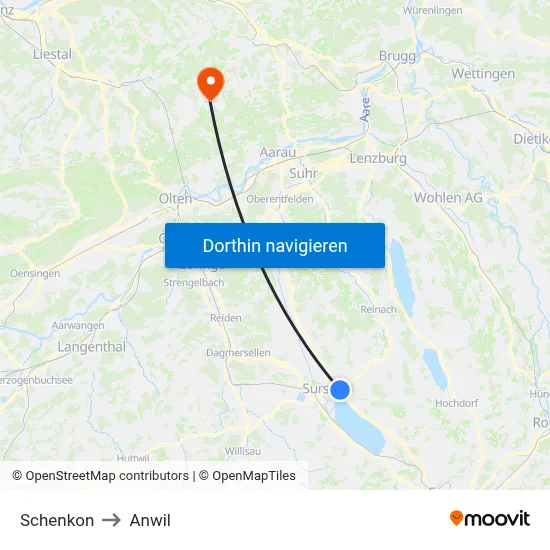 Schenkon to Anwil map