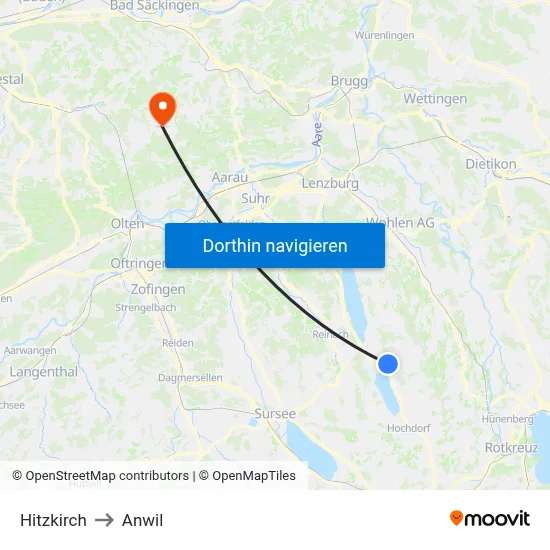 Hitzkirch to Anwil map