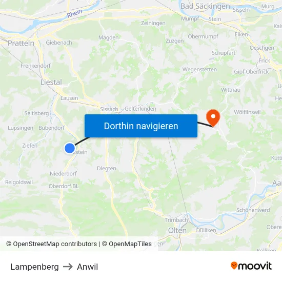 Lampenberg to Anwil map