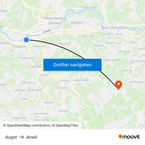 Augst to Anwil map
