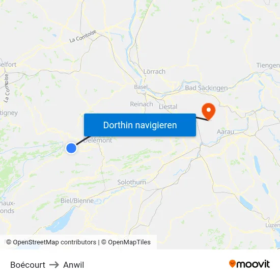 Boécourt to Anwil map