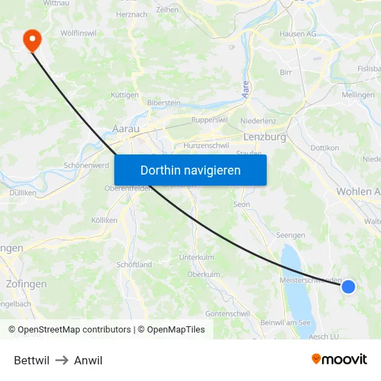 Bettwil to Anwil map