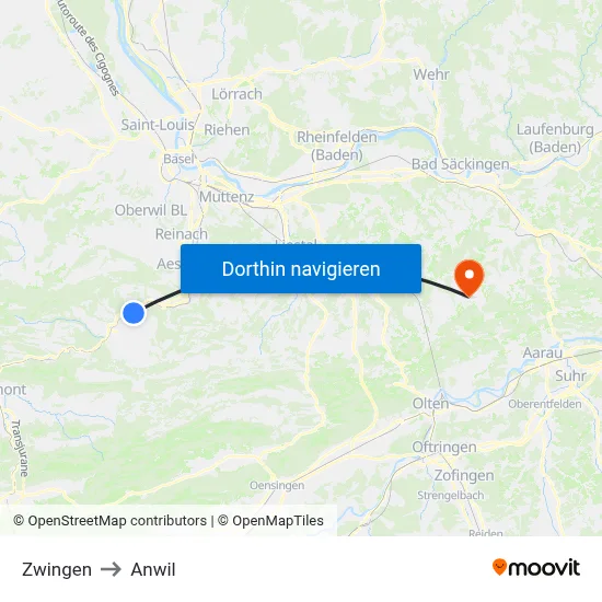 Zwingen to Anwil map