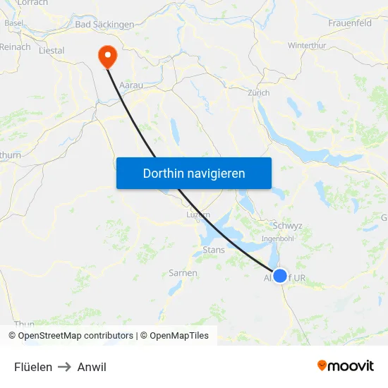 Flüelen to Anwil map