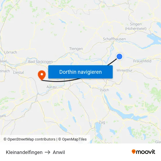 Kleinandelfingen to Anwil map