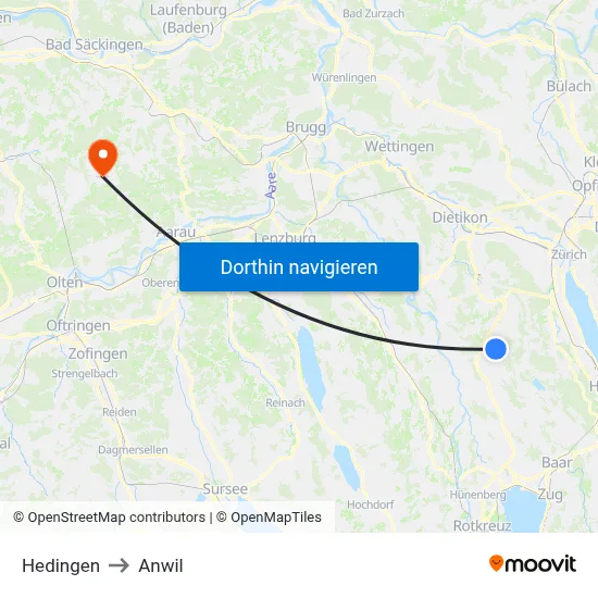 Hedingen to Anwil map