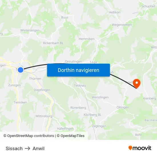 Sissach to Anwil map