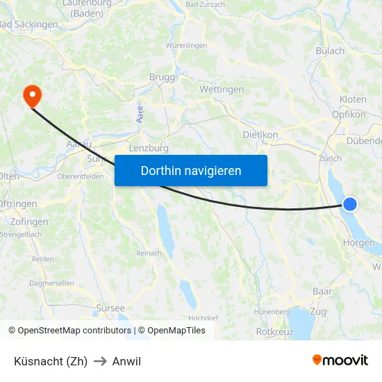 Küsnacht (Zh) to Anwil map