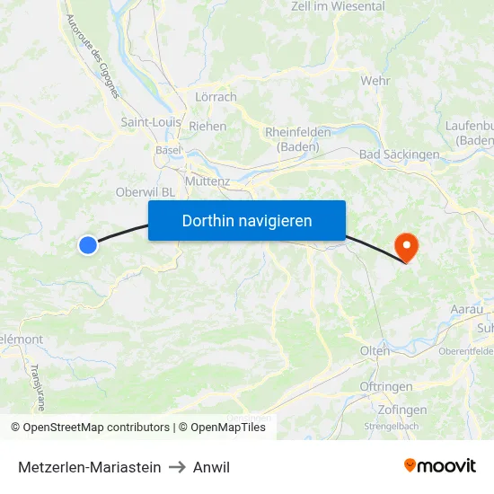 Metzerlen-Mariastein to Anwil map