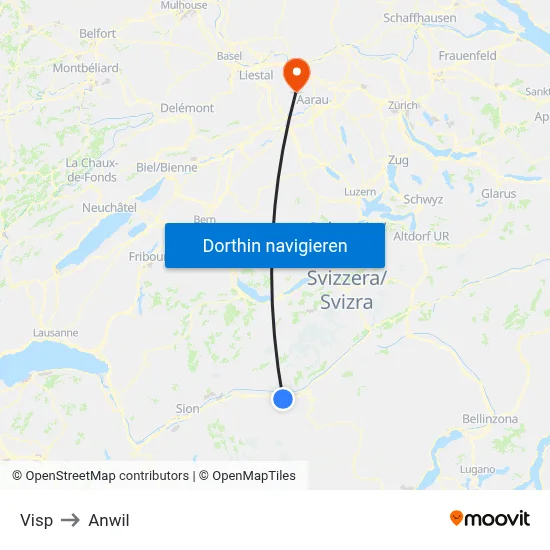 Visp to Anwil map