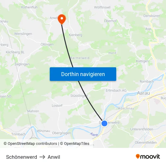 Schönenwerd to Anwil map