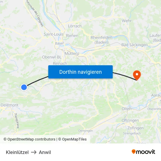 Kleinlützel to Anwil map