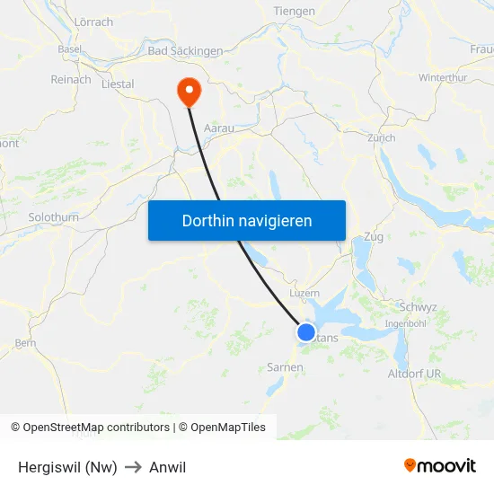 Hergiswil (Nw) to Anwil map