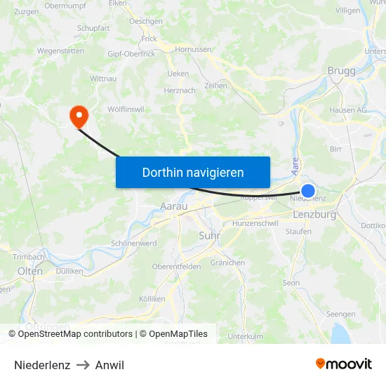 Niederlenz to Anwil map