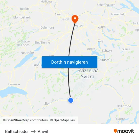 Baltschieder to Anwil map