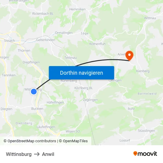 Wittinsburg to Anwil map