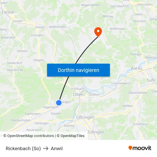 Rickenbach (So) to Anwil map