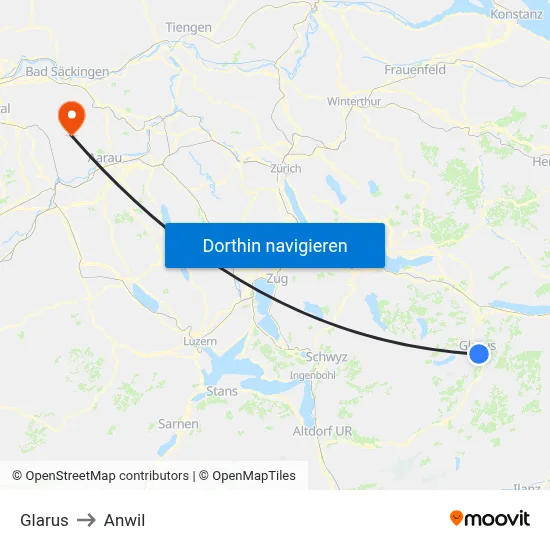 Glarus to Anwil map