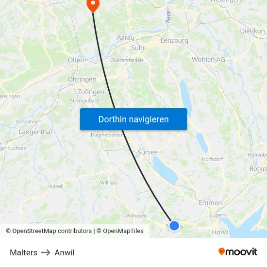 Malters to Anwil map
