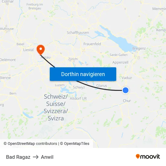 Bad Ragaz to Anwil map