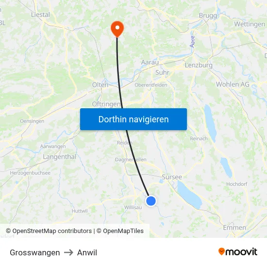 Grosswangen to Anwil map