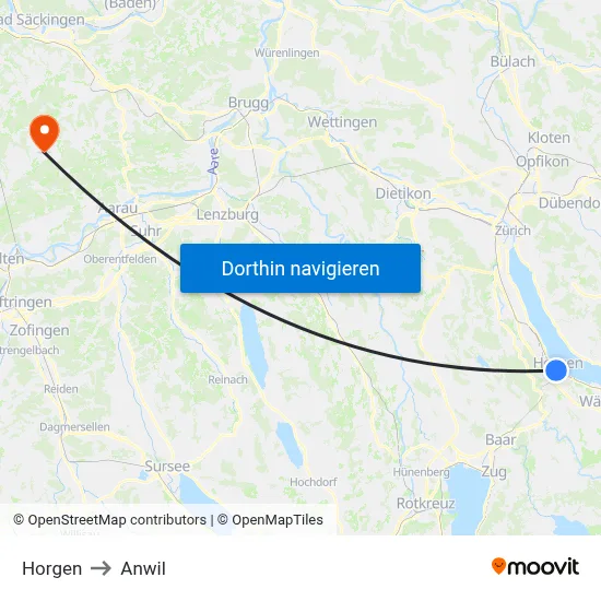 Horgen to Anwil map