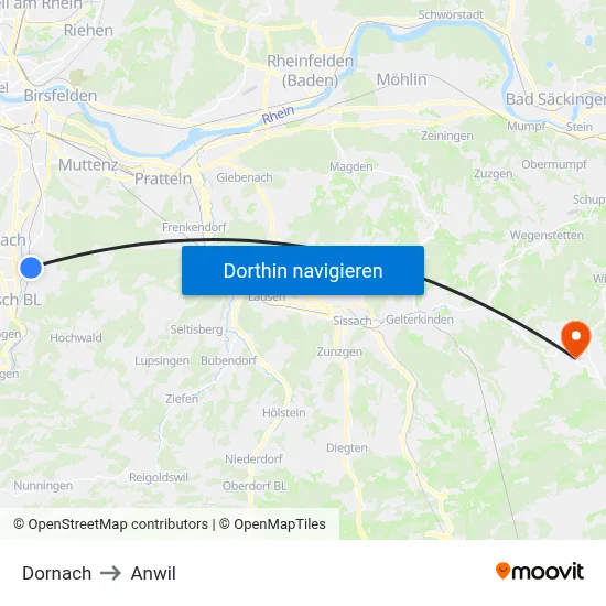 Dornach to Anwil map