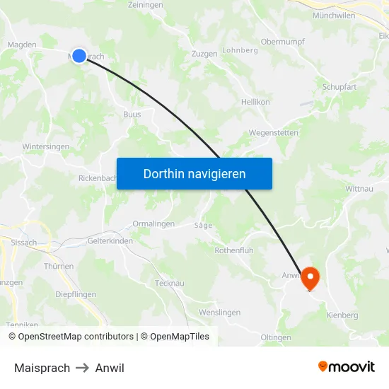 Maisprach to Anwil map