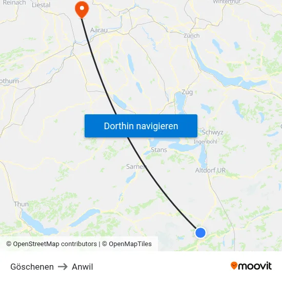 Göschenen to Anwil map