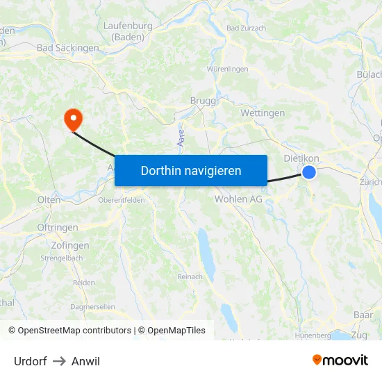 Urdorf to Anwil map