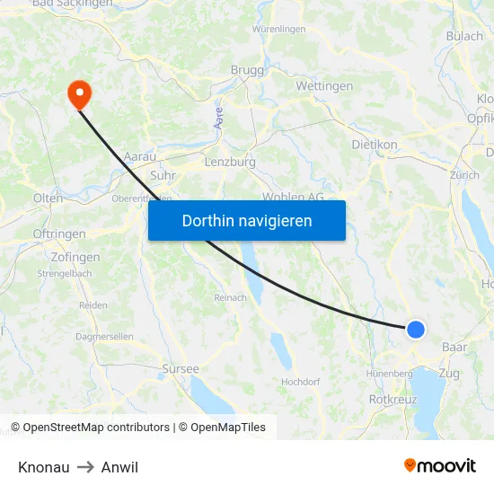 Knonau to Anwil map