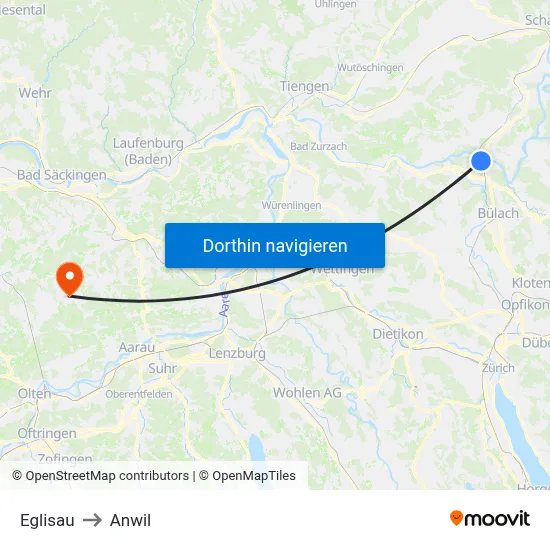 Eglisau to Anwil map