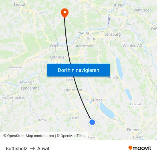Buttisholz to Anwil map