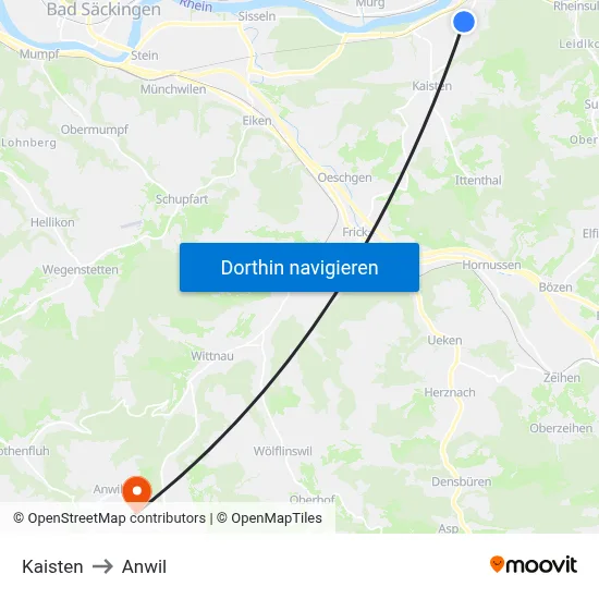 Kaisten to Anwil map