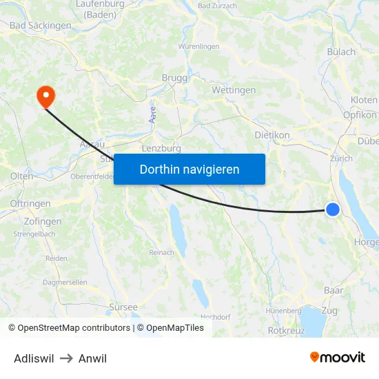 Adliswil to Anwil map