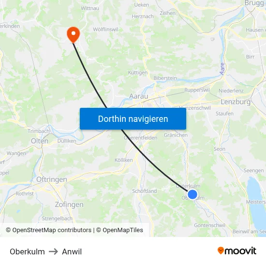 Oberkulm to Anwil map