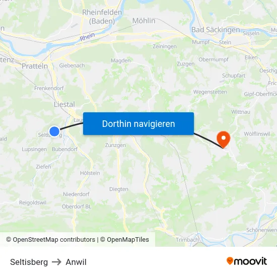 Seltisberg to Anwil map