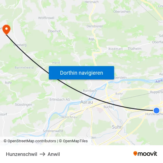Hunzenschwil to Anwil map