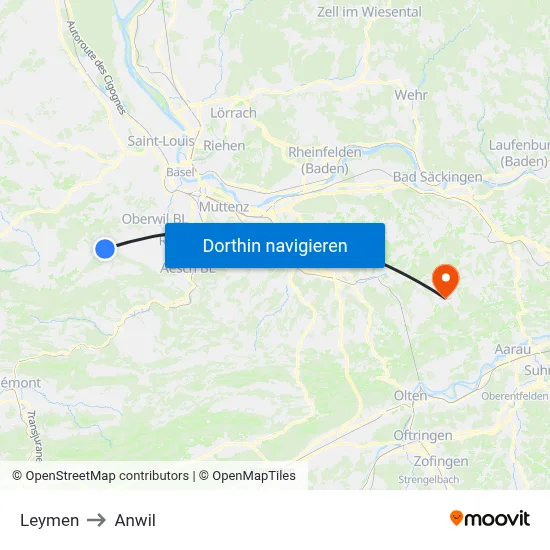 Leymen to Anwil map